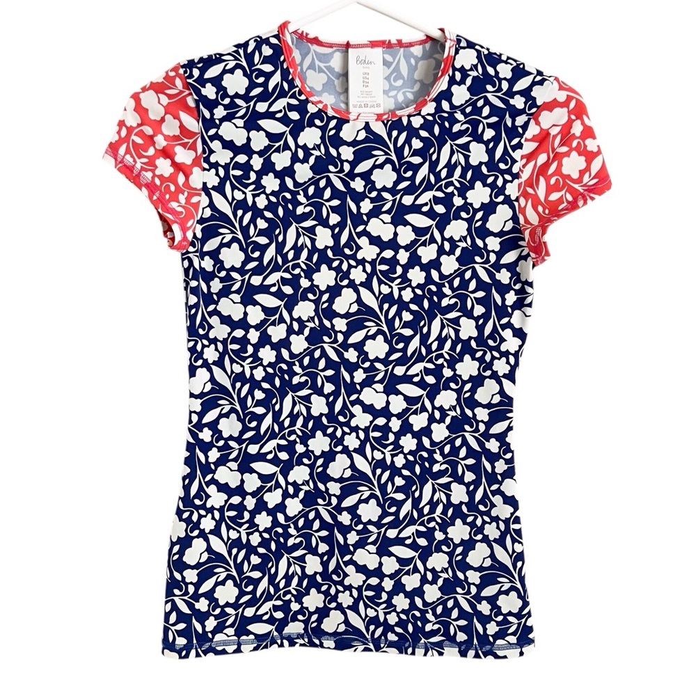 Boden Womens Rash Guard Swim Short Sleeve Blue Orange Floral Beach Paddleboard 4